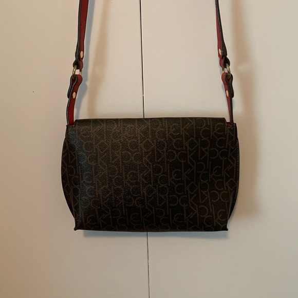Calvin Klein Brown & Red With Gold Accents Crossbody Bag - Picture 5 of 8